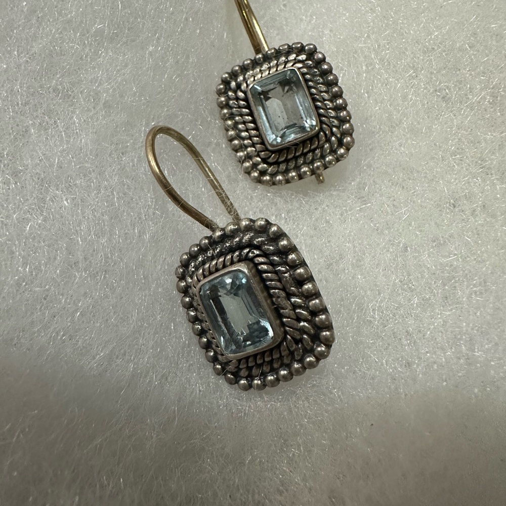 Elegant Sterling Silver 925 Blue Topaz Dangle/Drop Gemstone Earrings